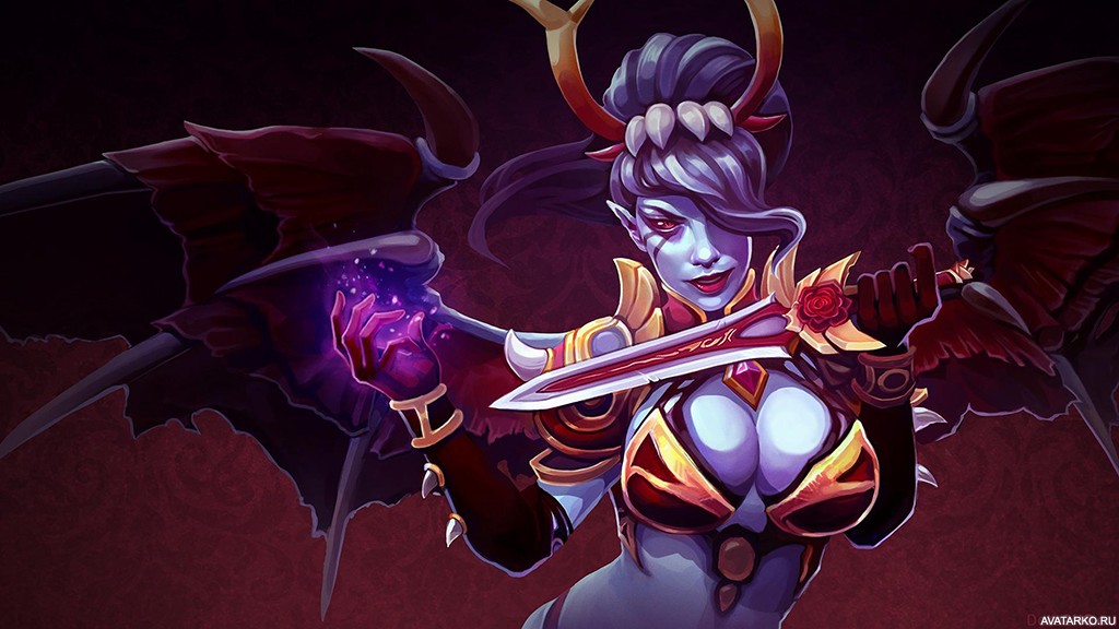 Картинка 1024x576 | Картинка с Queen of Pain с кинжалом в руке из игры Дота 2 | Игры, Dota 2, Queen of Pain,   картинка на аву