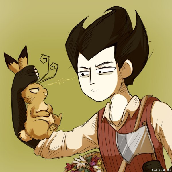Картинка 600x600 | Главный герой игры Don't Starve пристально смотрит в глаза зайцу | Игры, Don't Starve,   картинка на аву