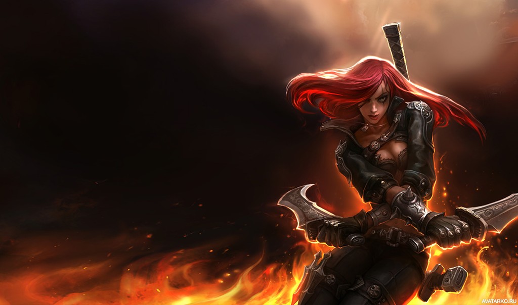 Картинка 1024x604 | Катарина из LoL в короткой кожаной куртке | Игры, LoL,  Девушка с красными волосами и в доспехах,  картинка на аву