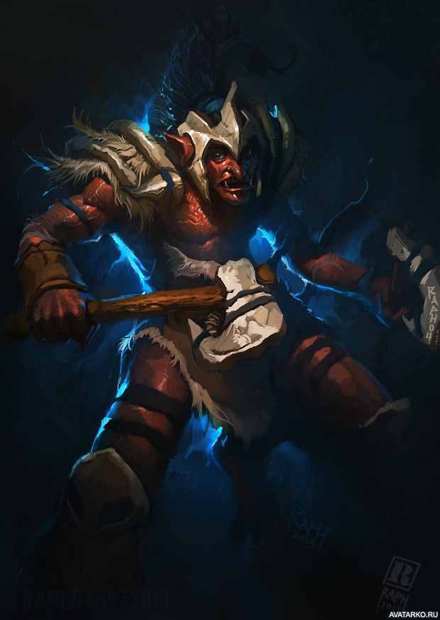 Картинка 620x874 | Краснокожий Troll Warlord с двумя топорами из игры Дота 2 | Игры, Dota 2, Troll Warlord, картинка на аву