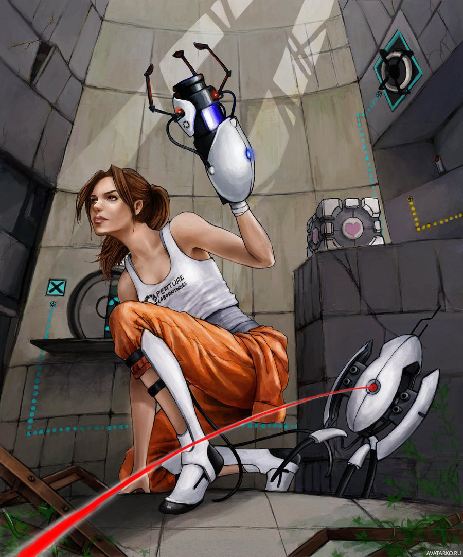 Картинка 900x1082 | Главная героиня игры Portal расталкивает лазерные турели | Игры, Portal,   картинка на аву
