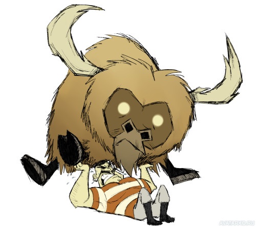 Картинка 500x443 | Вольфганг из Don't Starve поднимает буффало | Игры, Don't Starve, картинка на аву