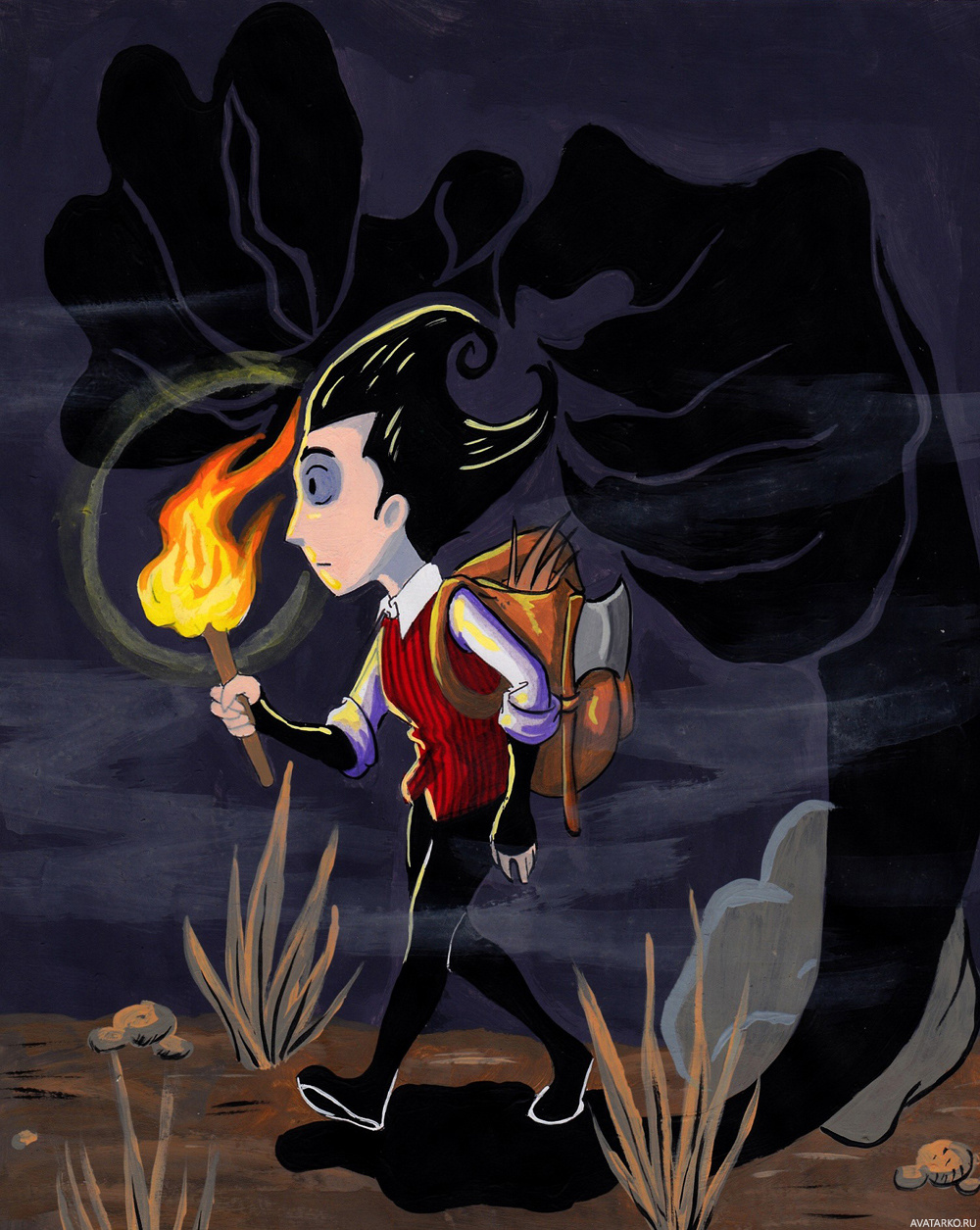 Картинка 1000x1255 | Большие чёрные руки тянутся к Уилсону из игры Don't Starve | Игры, Don't Starve, картинка на аву