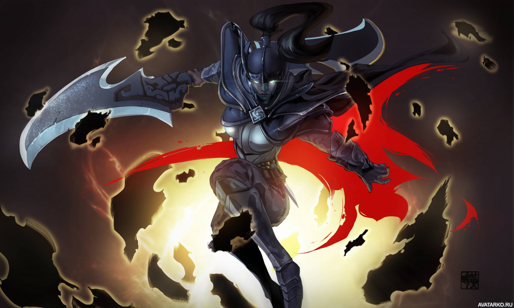 Картинка 1024x615 | Phantom Assassin из Доты 2 в прыжке на фоне света | Игры, Dota 2, Phantom Assassin,   картинка на аву