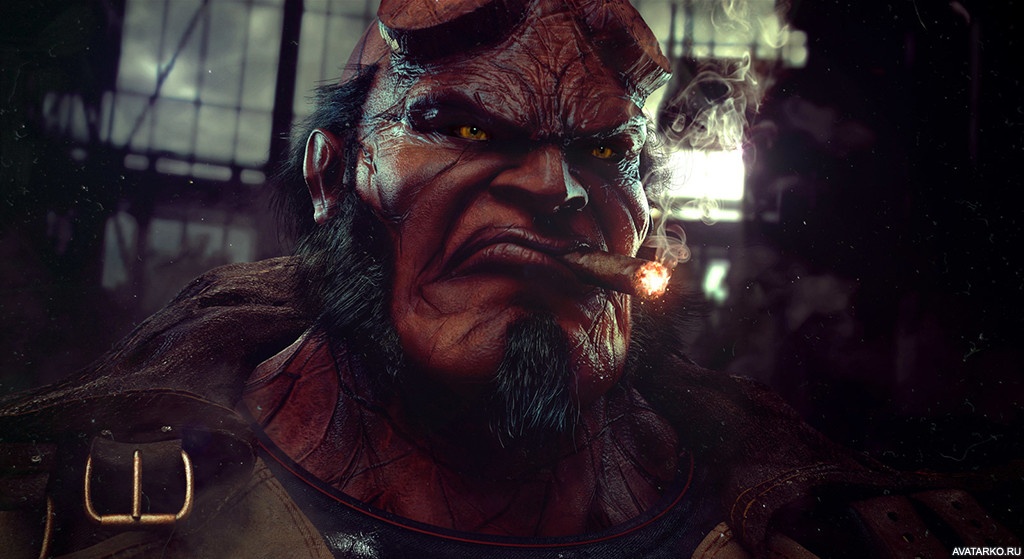 Картинка 1024x559 | Сердитое лицо Хэллбоя с дымящейся сигарой во рту | Hellboy, Скачать любые картинки, картинка на аву