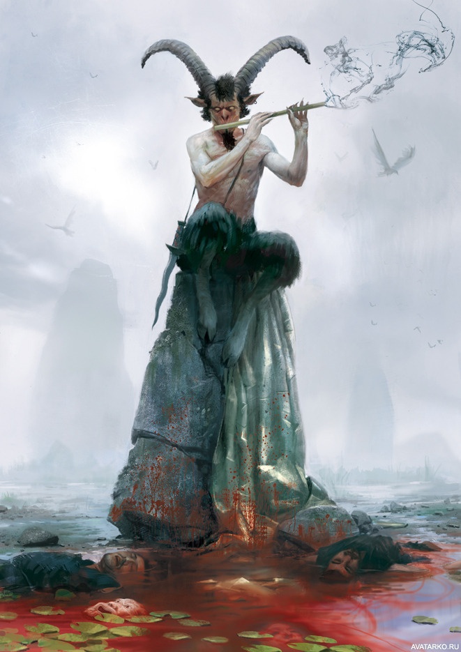 Картинка 661x935 | Сатир сидит на камне и играет на флейте | Фантастика, Сатир, картинка на аву