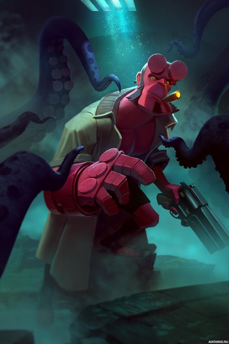 Картинка 800x1200 | Hellboy в канализации наткнулся на существо со щупальцами | Hellboy, картинка на аву