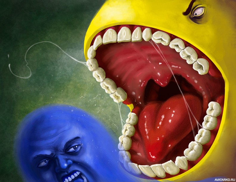 Картинка 792x612 | Pac-Man с широко открытой пастью нападает на призрака | Игры, картинка на аву