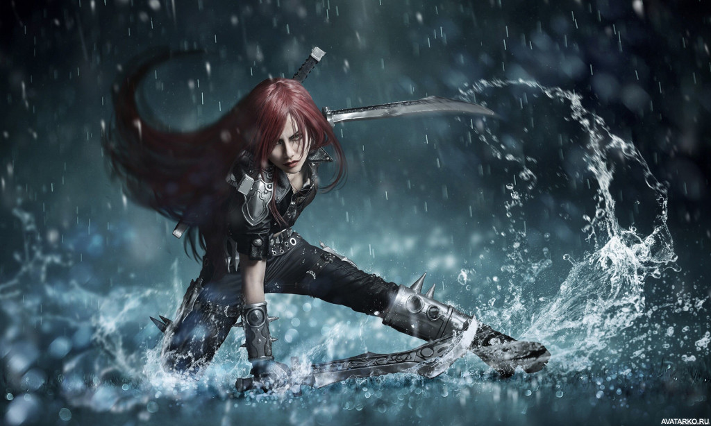 Картинка 1024x615 | Девушка из LoL с мечами брызгается водой | Игры, LoL,   картинка на аву