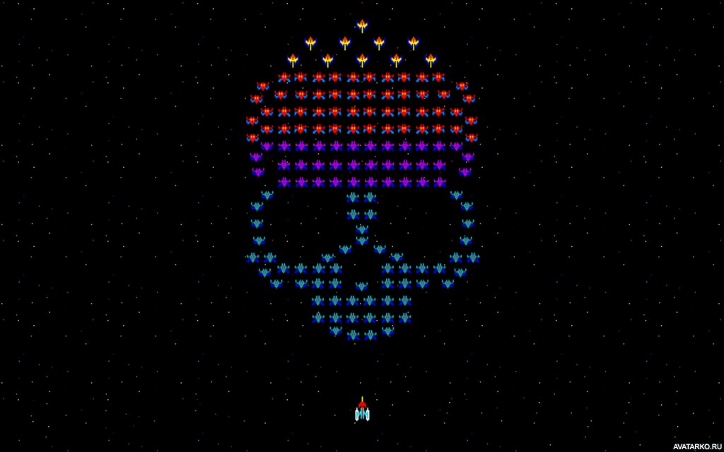 Картинка 1024x640 | Череп из инопланетных захватчиков игры Galaxian | Игры, Череп,   картинка на аву