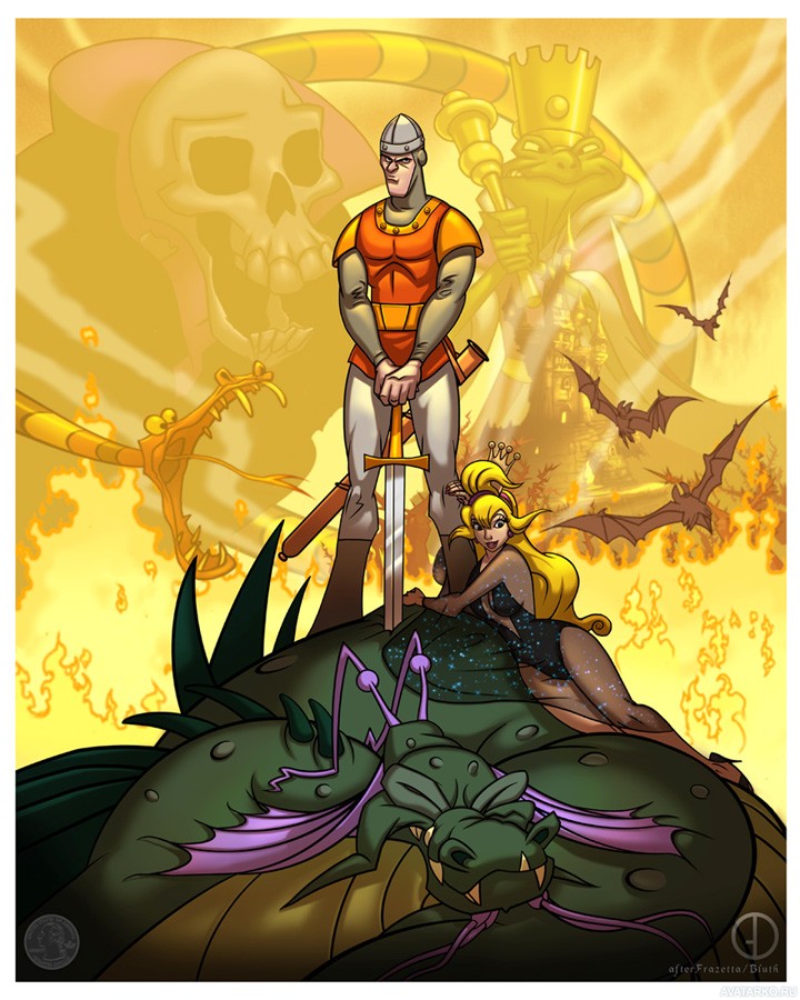 Картинка 720x900 | Главный герой игры Dragon's Lair стоит на убитом драконе | Игры, Меч, Воины,   картинка на аву