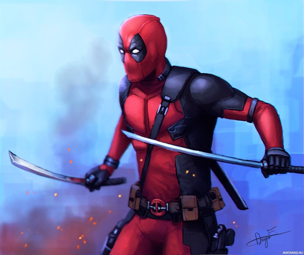 Картинка 1024x858 | Deadpool с двумя мечами в расставленных руках | Меч, Deadpool, картинка на аву